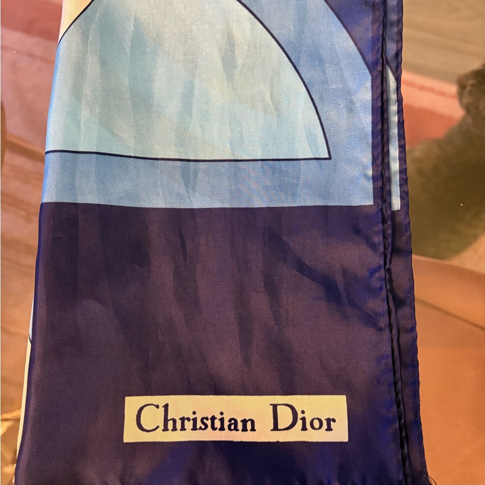 Authentic Christian Dior Rectangle Blue Scarf Vin… - image 1